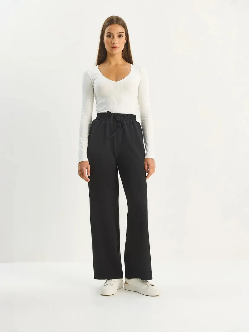 Bianco Lucci Black LUCCI High Waist Wide Leg Pants for Women | Best Price UAE